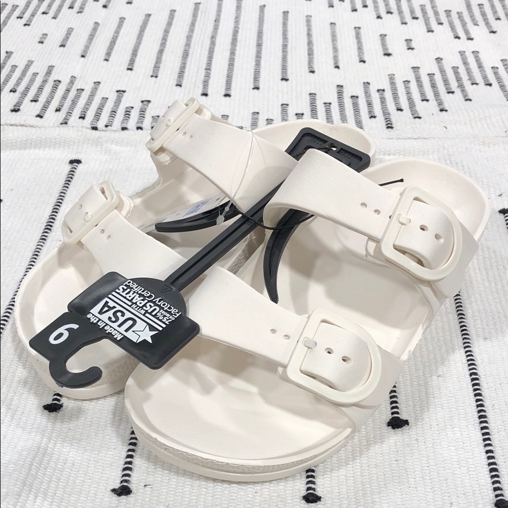 White Buckle Slide Sandals